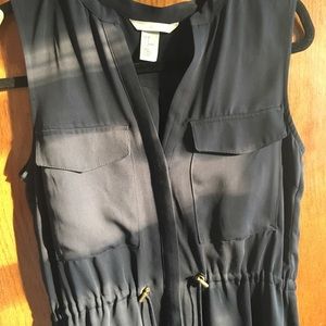 Navy drawstring button dress